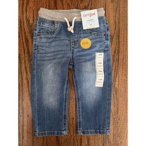 Cat & Jack Boys' Super Stretch Blue Jeans Straight Flexible Drawstring Size 18M